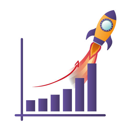 bar graph with rocket isolated icon vector illustration designのイラスト素材