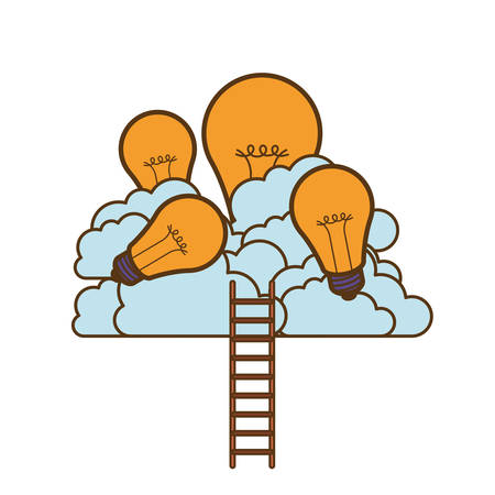 light bulbs with clouds and stairs vector illustration designのイラスト素材