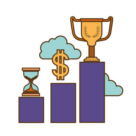 bar graph with hourglass and trophy vector illustration designのイラスト素材