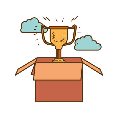 cardboard box with trophy isolated icon vector illustration designのイラスト素材