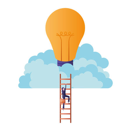 businesswoman with stair and light bulb avatar character vector illustration desingのイラスト素材