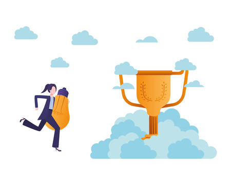 businesswoman in the clouds with trophy avatar character vector illustration desingのイラスト素材