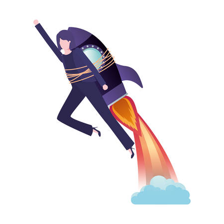 businesswoman with rocket avatar character vector illustration desingのイラスト素材