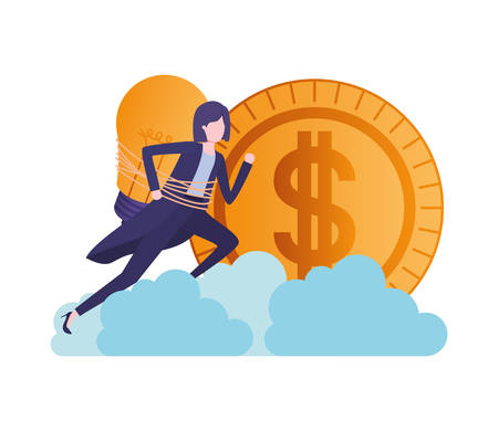 businesswoman with dollar sign avatar character vector illustration desingのイラスト素材