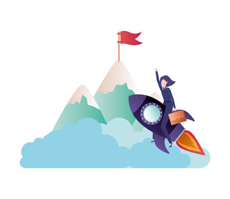 businesswoman with mountain and rocket character vector illustration desingのイラスト素材