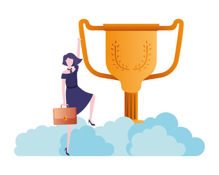 businesswoman in the clouds with trophy avatar character vector illustration desingのイラスト素材