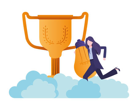 businesswoman in the clouds with trophy avatar character vector illustration desingのイラスト素材
