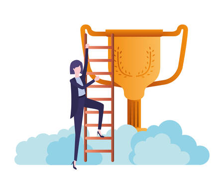 businesswoman with stair and trophy avatar character vector illustration desingのイラスト素材