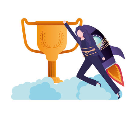 businesswoman with rocket and trophy avatar character vector illustration desingのイラスト素材