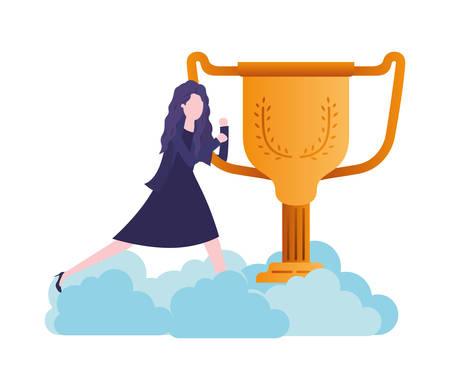 businesswoman in the clouds with trophy avatar character vector illustration desingのイラスト素材