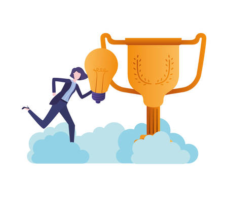 businesswoman with trophy and light bulb character vector illustration desingのイラスト素材