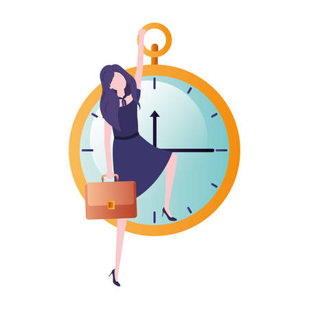 businesswoman with clock avatar character vector illustration desingのイラスト素材