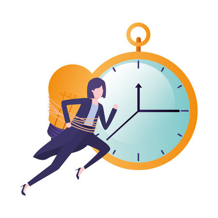 businesswoman with clock and light bulb character vector illustration desingのイラスト素材