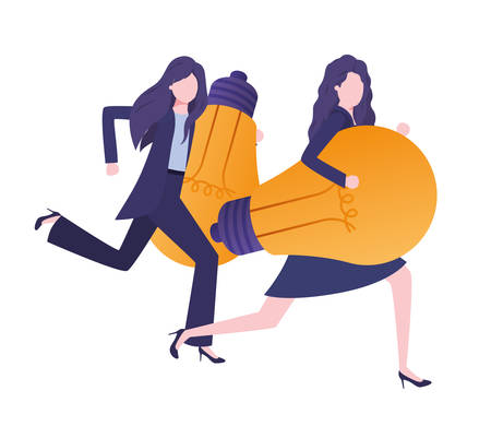 Businesswomen with lightbulbs avatar character vector illustration desingのイラスト素材