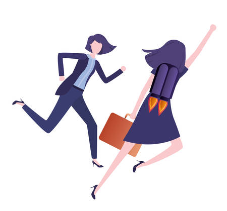 businesswomen with rocket avatar character vector illustration desingのイラスト素材