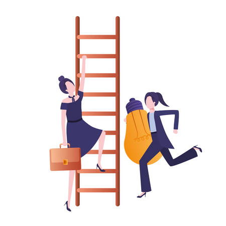 businesswomen with stair and light bulb avatar character vector illustration desingのイラスト素材