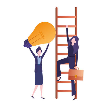 businesswomen with stair and light bulb avatar character vector illustration desingのイラスト素材