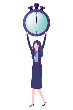 businesswoman with clock avatar character vector illustration desingのイラスト素材