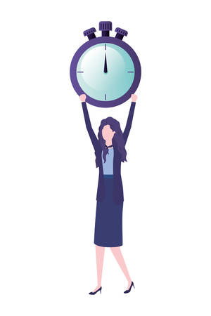 businesswoman with clock avatar character vector illustration desingのイラスト素材