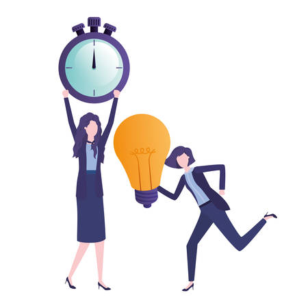 businesswomen with clock and light bulb character vector illustration desingのイラスト素材