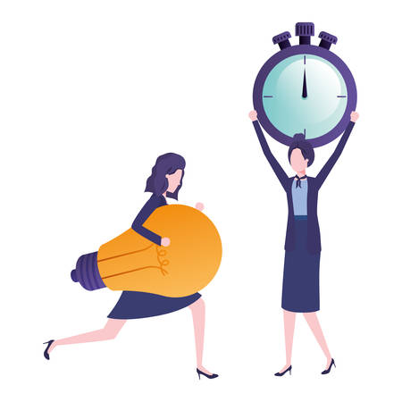 businesswomen with clock and light bulb character vector illustration desingのイラスト素材