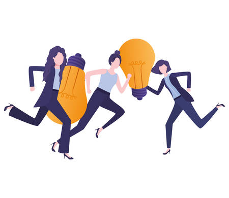 Businesswomen with light bulbs avatar character vector illustration desingのイラスト素材