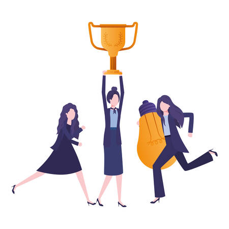 businesswomen with trophy and light bulb character vector illustration desingのイラスト素材