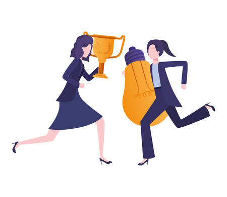 businesswomen with trophy and light bulb character vector illustration desingのイラスト素材