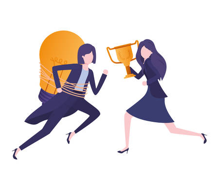 businesswomen with trophy and light bulb character vector illustration desingのイラスト素材