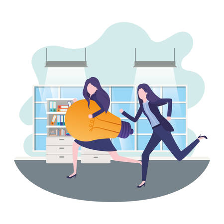 businesswomen with lightbulb in living room vector illustration desingのイラスト素材