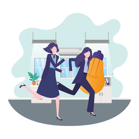 businesswomen with lightbulb in living room vector illustration desingのイラスト素材