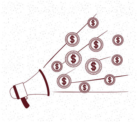 megaphone sound with coins money vector illustration designのイラスト素材
