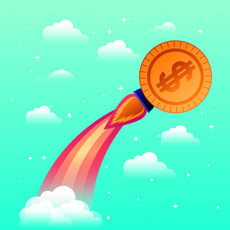 rocket start up with coin vector illustration designのイラスト素材
