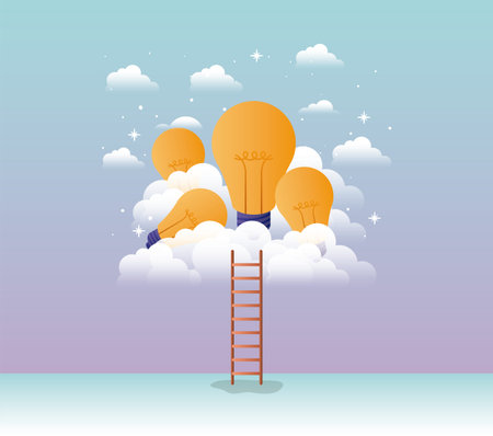 bulbs light in the sky with stair vector illustration designのイラスト素材