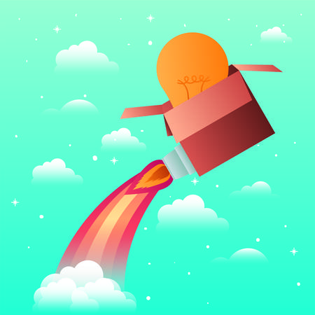 rocket start up with bulb and box vector illustration designのイラスト素材