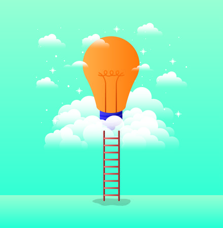 bulb light in the sky with stairs vector illustration designのイラスト素材