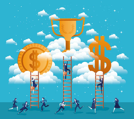 business people with success set icons in the sky vector illustration designのイラスト素材
