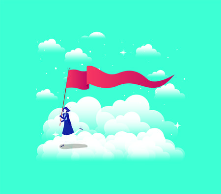 businesswoman with flag competing in the sky vector illustration designのイラスト素材