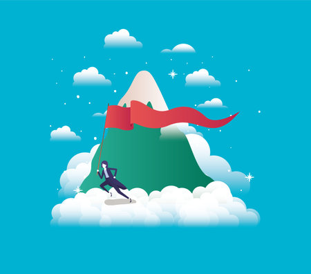 businesswoman with flag competing in the sky and mountain vector illustrationのイラスト素材