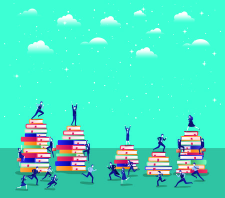 business people team with text books in the sky vector illustration designのイラスト素材