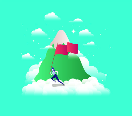 businesswoman with flag competing in the sky and mountain vector illustrationのイラスト素材