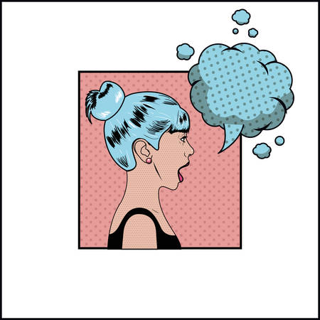 woman with blue hair and speech bubble pop art style vector illustrationのイラスト素材
