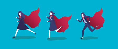 group of businesswomen running with hero coat vector illustration designのイラスト素材
