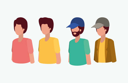 group of young men avatars characters vector illustration designのイラスト素材