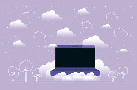 laptop computer in the sky vector illustration designのイラスト素材