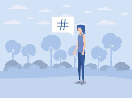 young woman with pound key in speech bubble on the camp vector illustrationのイラスト素材