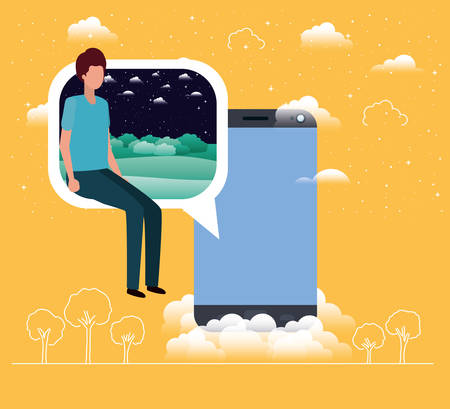 smartphone with boy seated in speech bubble vector illustration designのイラスト素材