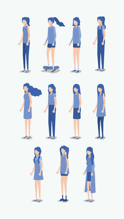 group of girls avatars characters vector illustration designのイラスト素材