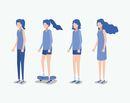 group of girls avatars characters vector illustration designのイラスト素材