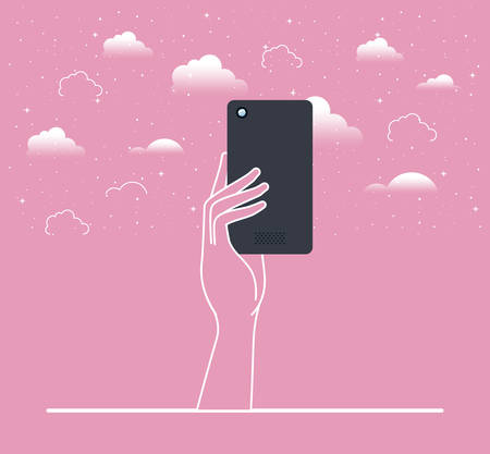hand lifting smartphone in the sky vector illustration designのイラスト素材